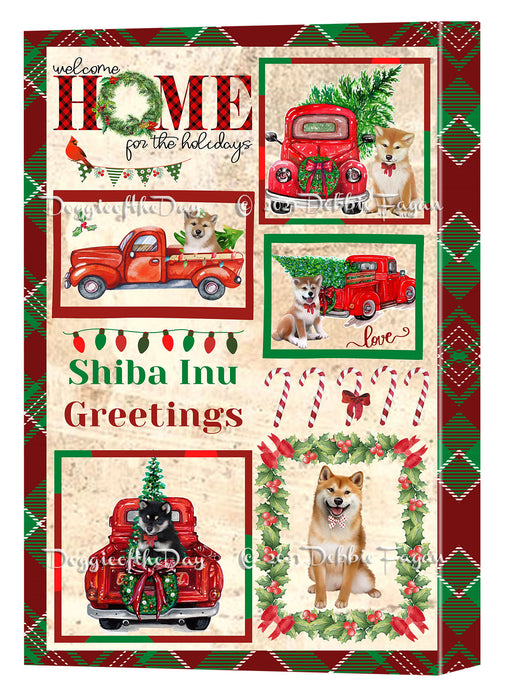 Welcome Home for Christmas Holidays Shiba Inu Dogs Canvas Wall Art Decor - Premium Quality Canvas Wall Art for Living Room Bedroom Home Office Decor Ready to Hang CVS149885