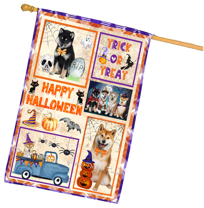 Happy Halloween Trick or Treat Shiba Inu Dogs House Flag Outdoor Decorative Double Sided Pet Portrait Weather Resistant Premium Quality Animal Printed Home Decorative Flags 100% Polyester
