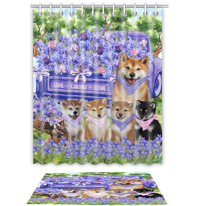 Shiba Inu Shower Curtain & Bath Mat Set, Bathroom Decor Curtains with hooks and Rug, Explore a Variety of Designs, Personalized, Custom, Dog Lover's Gifts