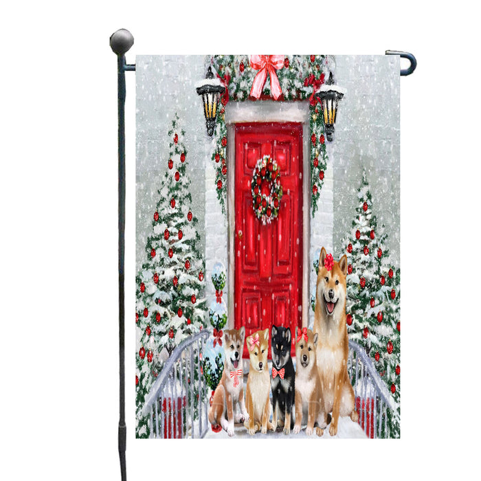 Christmas Holiday Welcome Shiba Inu Dogs Garden Flags- Outdoor Double Sided Garden Yard Porch Lawn Spring Decorative Vertical Home Flags 12 1/2"w x 18"h