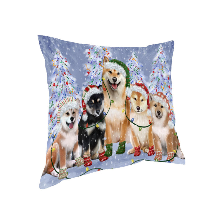 Christmas Lights and Shiba Inu Dogs Pillow with Top Quality High-Resolution Images - Ultra Soft Pet Pillows for Sleeping - Reversible & Comfort - Ideal Gift for Dog Lover - Cushion for Sofa Couch Bed - 100% Polyester