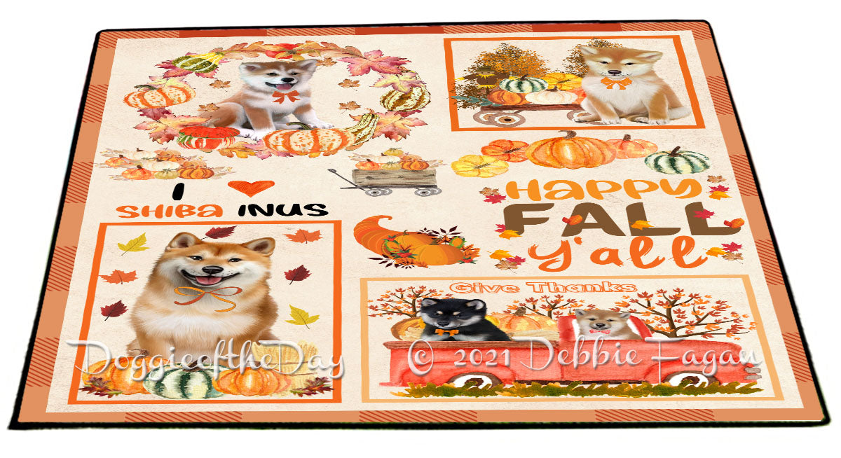 Happy Fall Y'all Pumpkin Shiba Inu Dogs Indoor/Outdoor Welcome Floormat - Premium Quality Washable Anti-Slip Doormat Rug FLMS58750