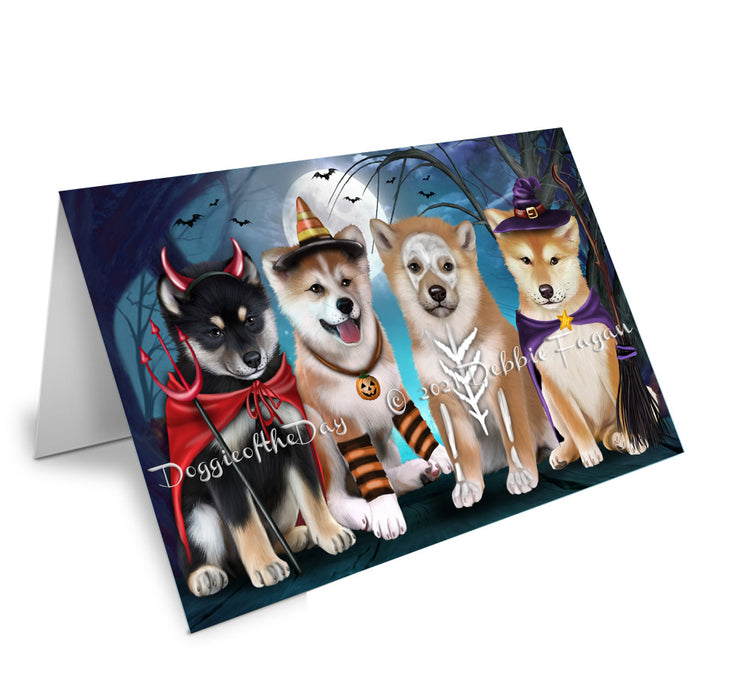 Happy Halloween Trick or Treat Shiba Inu Dogs Handmade Artwork Assorted Pets Greeting Cards and Note Cards with Envelopes for All Occasions and Holiday Seasons GCD76826