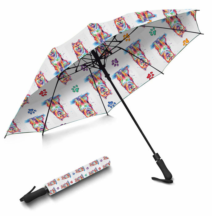 Watercolor Mini Shiba Inu DogsSemi-Automatic Foldable Umbrella
