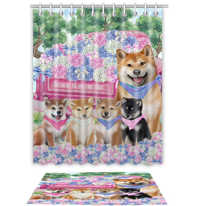 Shiba Inu Shower Curtain & Bath Mat Set, Bathroom Decor Curtains with hooks and Rug, Explore a Variety of Designs, Personalized, Custom, Dog Lover's Gifts
