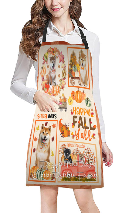 Happy Fall Y'all Pumpkin Shiba Inu Dogs Cooking Kitchen Adjustable Apron Apron49250