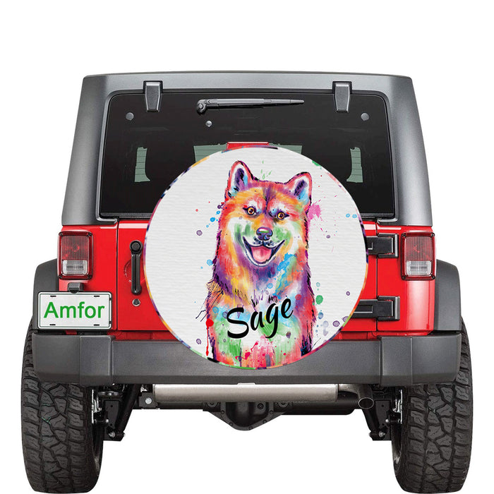 Custom Pet Name Personalized Watercolor Shiba Inu Dog Car Tire Cover