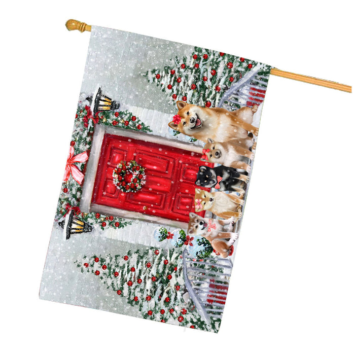 Christmas Holiday Welcome Shiba Inu Dogs House Flag Outdoor Decorative Double Sided Pet Portrait Weather Resistant Premium Quality Animal Printed Home Decorative Flags 100% Polyester