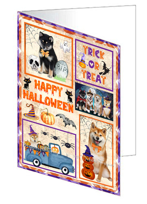 Happy Halloween Trick or Treat Shiba Inu Dogs Handmade Artwork Assorted Pets Greeting Cards and Note Cards with Envelopes for All Occasions and Holiday Seasons GCD76613