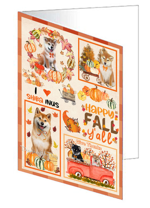 Happy Fall Y'all Pumpkin Shiba Inu Dogs Handmade Artwork Assorted Pets Greeting Cards and Note Cards with Envelopes for All Occasions and Holiday Seasons GCD77123