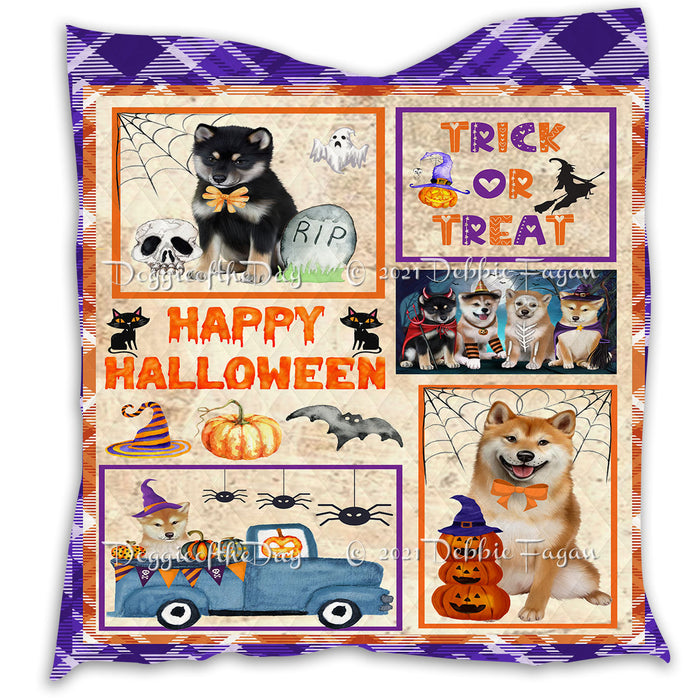 Happy Halloween Trick or Treat Pumpkin Shiba Inu Dogs Lightweight Soft Bedspread Coverlet Bedding Quilt QUILT61091