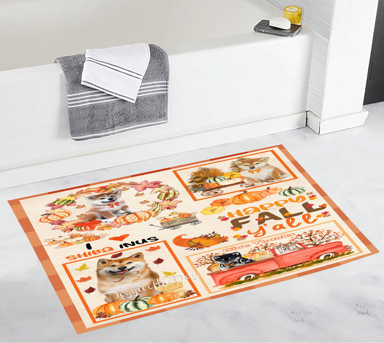 Happy Fall Y'all Pumpkin Shiba Inu Dogs Bathroom Rugs with Non Slip Soft Bath Mat for Tub BRUG55309