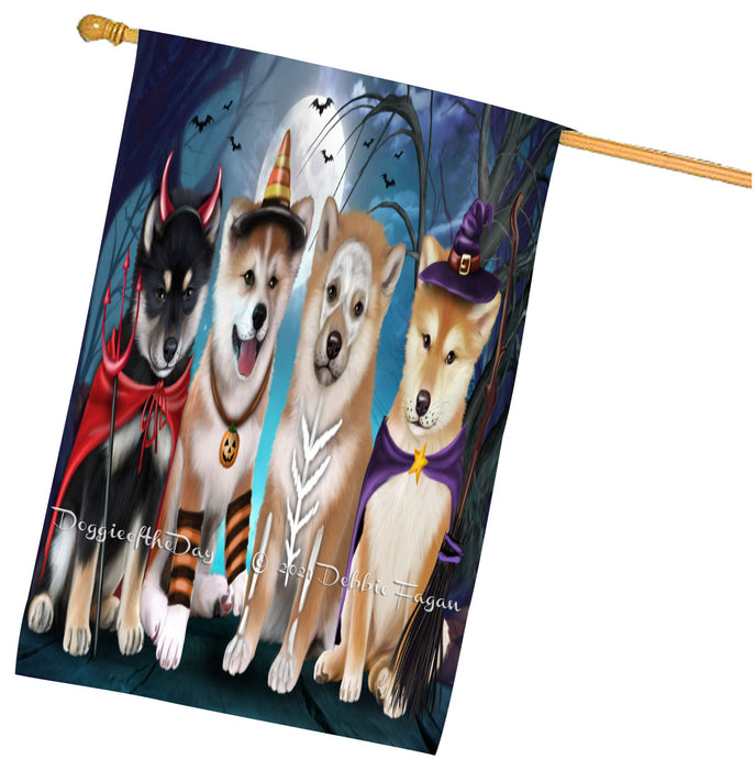 Halloween Trick or Treat Shiba Inu Dogs House Flag Outdoor Decorative Double Sided Pet Portrait Weather Resistant Premium Quality Animal Printed Home Decorative Flags 100% Polyester