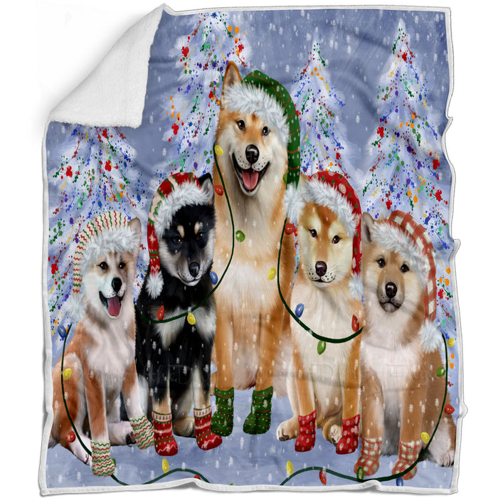 Christmas Lights and Shiba Inu Dogs Blanket - Lightweight Soft Cozy and Durable Bed Blanket - Animal Theme Fuzzy Blanket for Sofa Couch