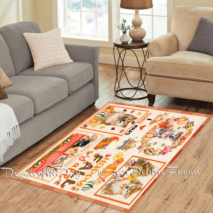 Happy Fall Y'all Pumpkin Shiba Inu Dogs Polyester Living Room Carpet Area Rug ARUG67118