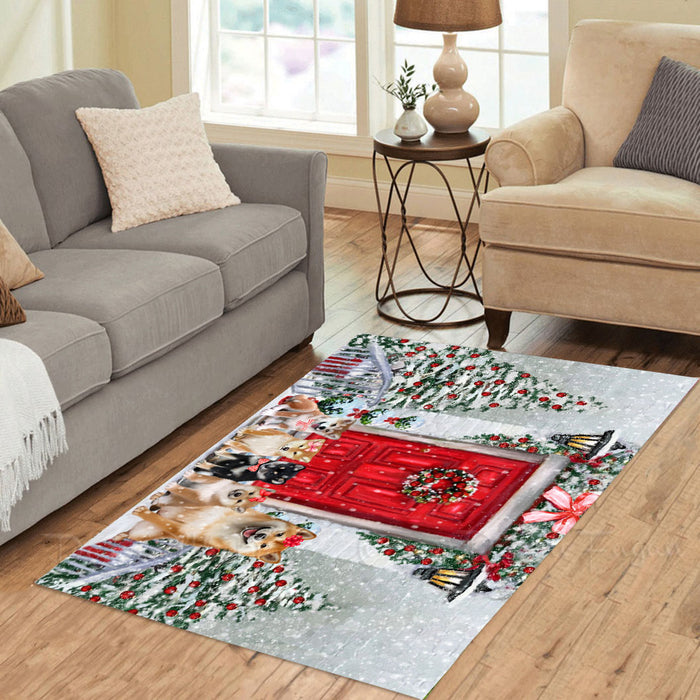 Christmas Holiday Welcome Shiba Inu Dogs Area Rug - Ultra Soft Cute Pet Printed Unique Style Floor Living Room Carpet Decorative Rug for Indoor Gift for Pet Lovers