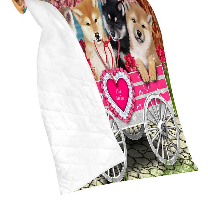 I Love Shiba Inu Dogs in a Cart Quilt