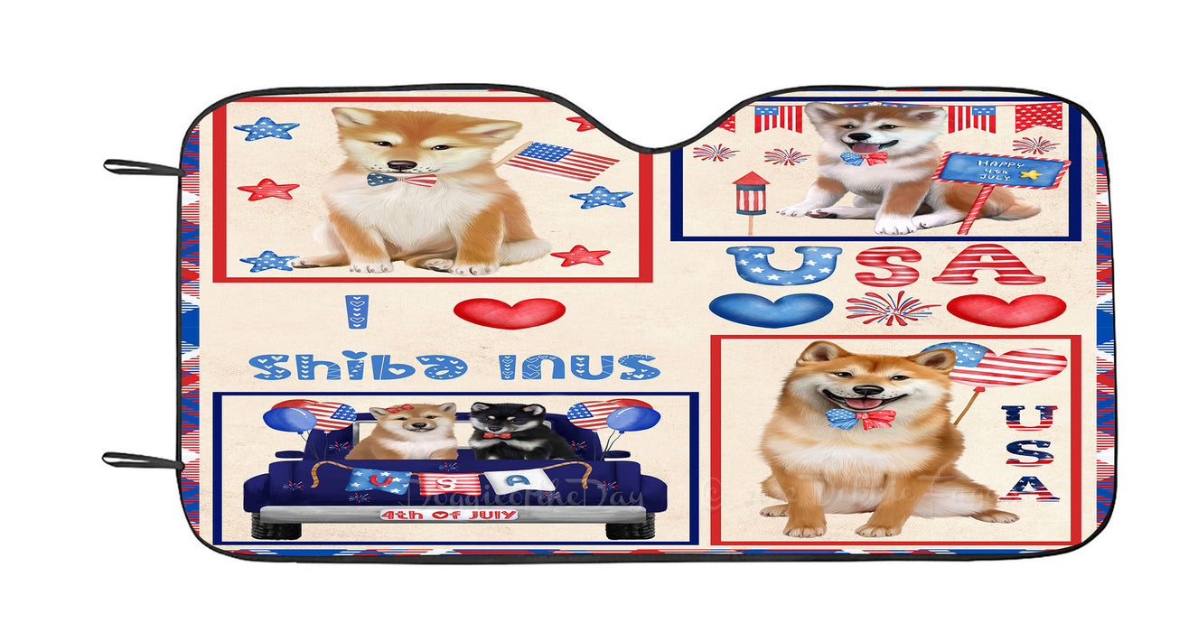 4th of July Independence Day I Love USA Shiba Inu Dogs Car Sun Shade Cover Curtain