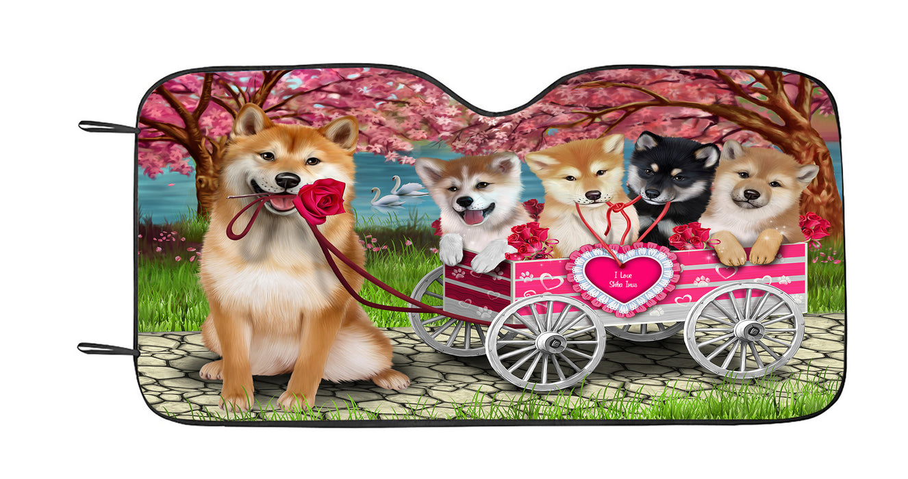 I Love Shiba Inu Dogs in a Cart Car Sun Shade