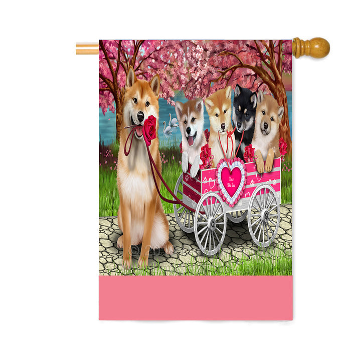 Personalized I Love Shiba Inu Dogs in a Cart Custom House Flag FLG-DOTD-A62242