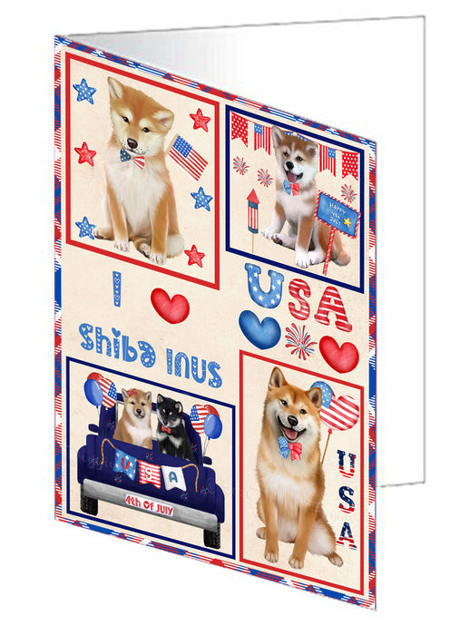 4th of July Independence Day I Love USA Shiba Inu Dogs Handmade Artwork Assorted Pets Greeting Cards and Note Cards with Envelopes for All Occasions and Holiday Seasons