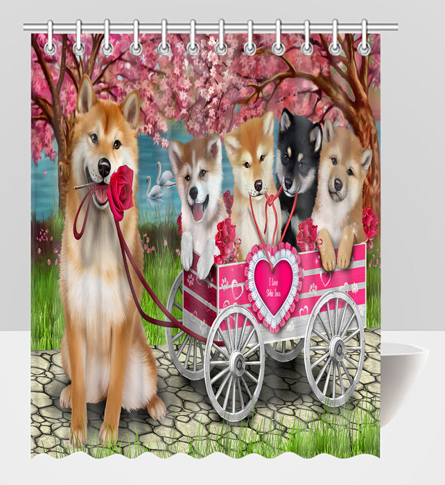 I Love Shiba Inu Dogs in a Cart Shower Curtain