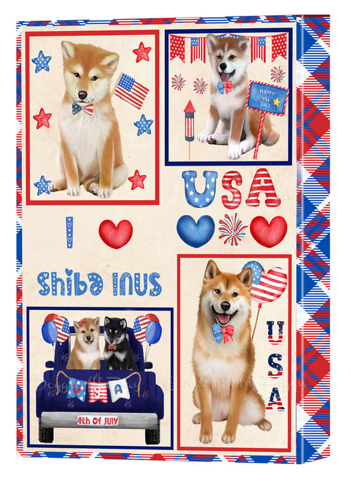 4th of July Independence Day I Love USA Shiba Inu Dogs Canvas Wall Art - Premium Quality Ready to Hang Room Decor Wall Art Canvas - Unique Animal Printed Digital Painting for Decoration