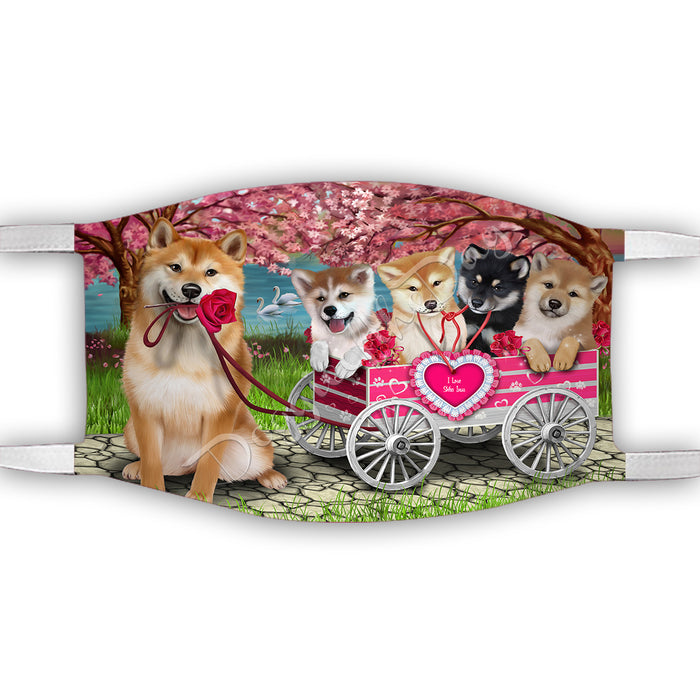 I Love Shiba Inu Dogs in a Cart Face Mask FM48182