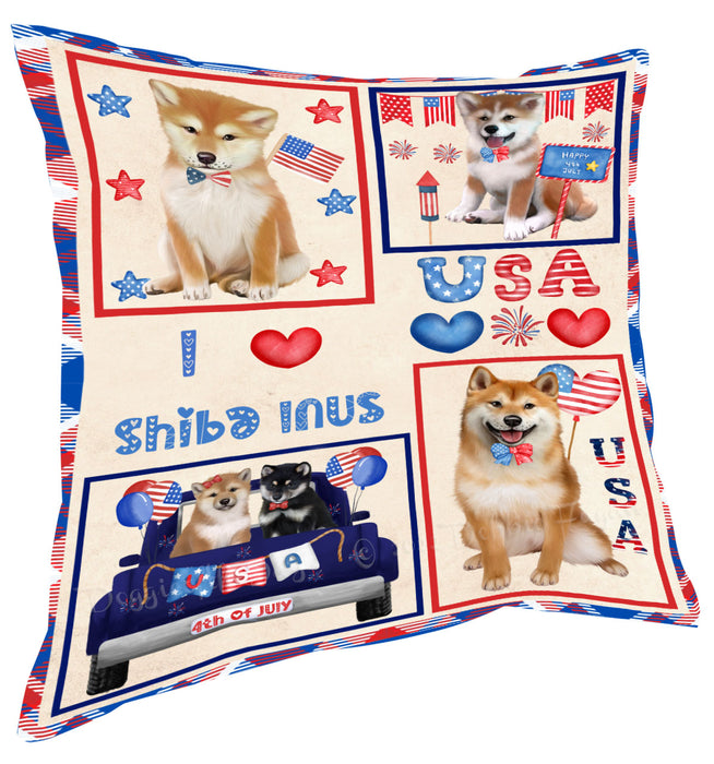 4th of July Independence Day I Love USA Shiba Inu Dogs Pillow with Top Quality High-Resolution Images - Ultra Soft Pet Pillows for Sleeping - Reversible & Comfort - Ideal Gift for Dog Lover - Cushion for Sofa Couch Bed - 100% Polyester