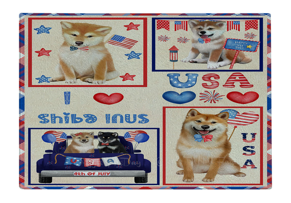 4th of July Independence Day I Love USA Shiba Inu Dogs Cutting Board - For Kitchen - Scratch & Stain Resistant - Designed To Stay In Place - Easy To Clean By Hand - Perfect for Chopping Meats, Vegetables
