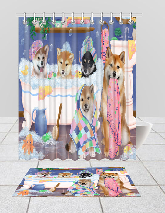 Rub A Dub Dogs In A Tub Shiba Inu Dogs Bath Mat and Shower Curtain Combo