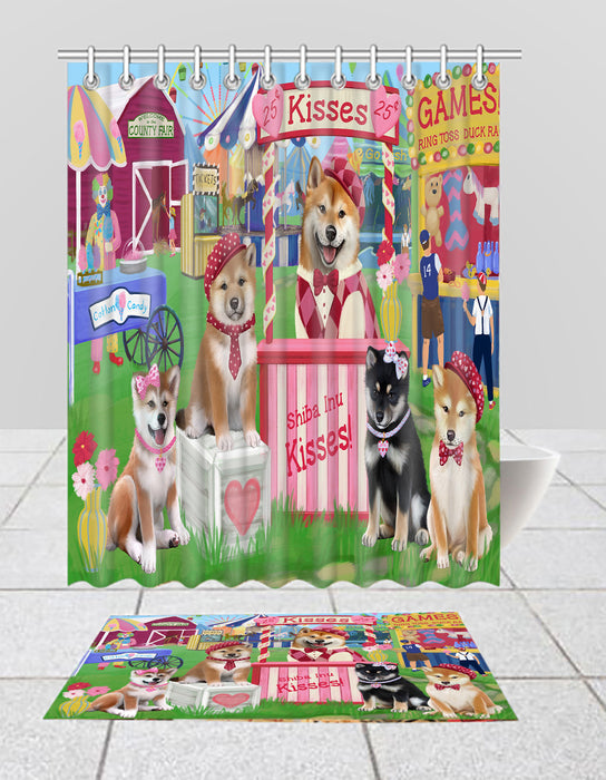 Carnival Kissing Booth Shiba Inu Dogs  Bath Mat and Shower Curtain Combo