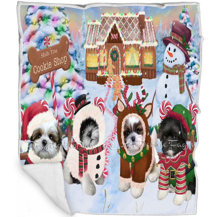 Holiday Gingerbread Cookie Shop Shih Tzus Dog Blanket BLNKT129009