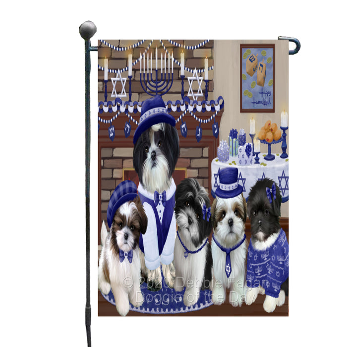 Happy Hanukkah Family Shih Tzu Dogs Garden Flag GFLG65778