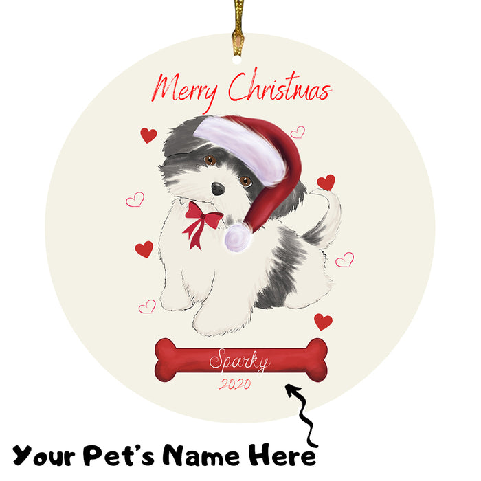 Personalized Merry Christmas  Shih Tzu Dog Christmas Tree Round Flat Ornament RBPOR59012
