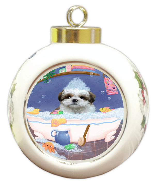 Rub A Dub Dog In A Tub Shih Tzu Dog Round Ball Christmas Ornament RBPOR58672