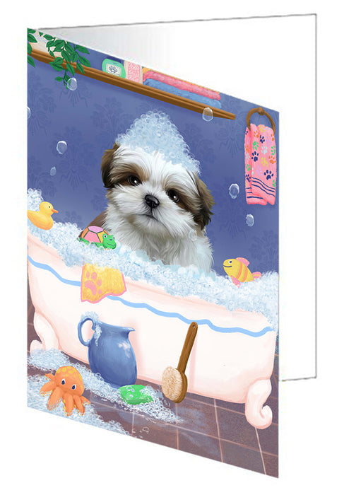 Rub A Dub Dog In A Tub Shih Tzu Dog Handmade Artwork Assorted Pets Greeting Cards and Note Cards with Envelopes for All Occasions and Holiday Seasons GCD79658