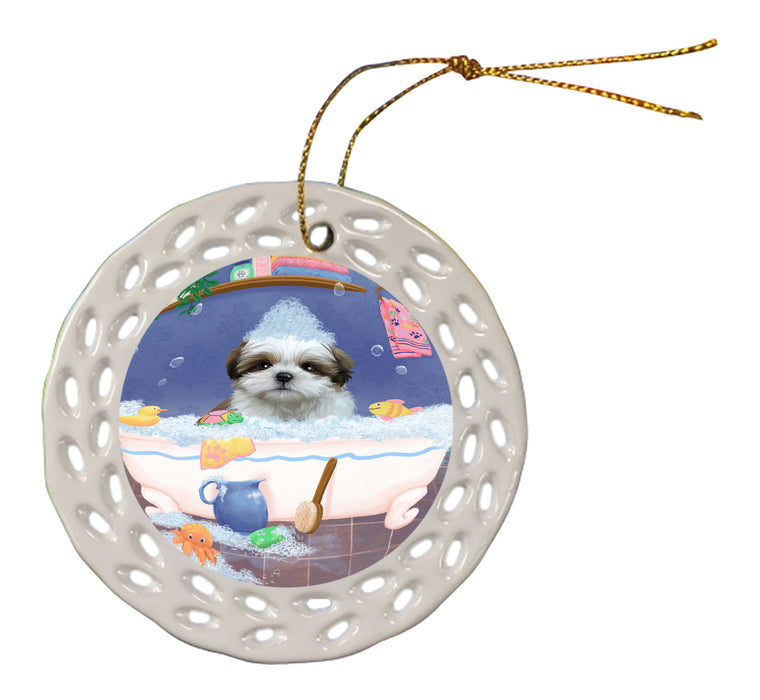 Rub A Dub Dog In A Tub Shih Tzu Dog Doily Ornament DPOR58339