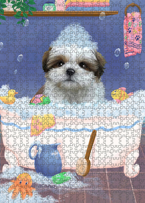 Rub A Dub Dog In A Tub Shih Tzu Dog Portrait Jigsaw Puzzle for Adults Animal Interlocking Puzzle Game Unique Gift for Dog Lover's with Metal Tin Box PZL360