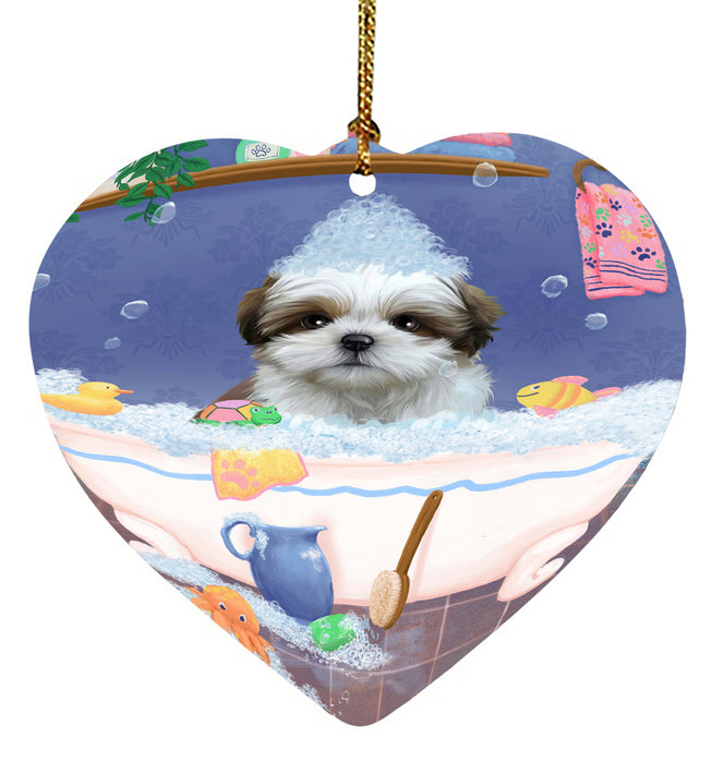 Rub A Dub Dog In A Tub Shih Tzu Dog Heart Christmas Ornament HPORA58688