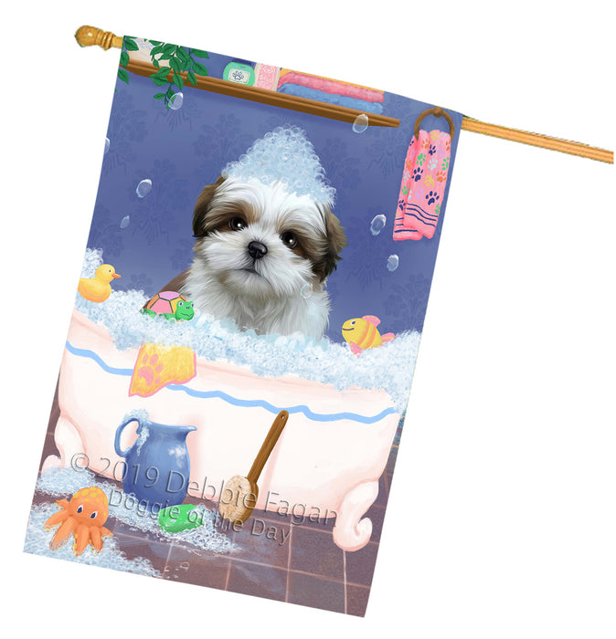 Rub A Dub Dog In A Tub Shih Tzu Dog House Flag FLG66360