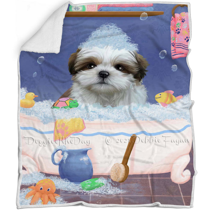 Rub A Dub Dog In A Tub Shih Tzu Dog Blanket BLNKT143157