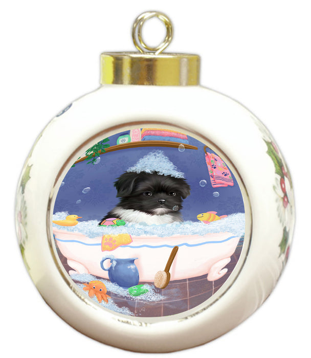 Rub A Dub Dog In A Tub Shih Tzu Dog Round Ball Christmas Ornament RBPOR58673
