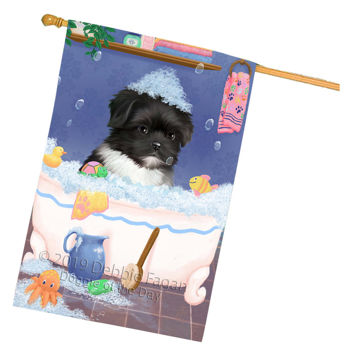 Rub A Dub Dog In A Tub Shih Tzu Dog House Flag FLG66361