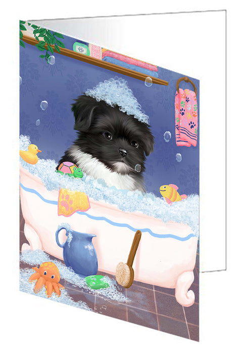 Rub A Dub Dog In A Tub Shih Tzu Dog Handmade Artwork Assorted Pets Greeting Cards and Note Cards with Envelopes for All Occasions and Holiday Seasons GCD79661