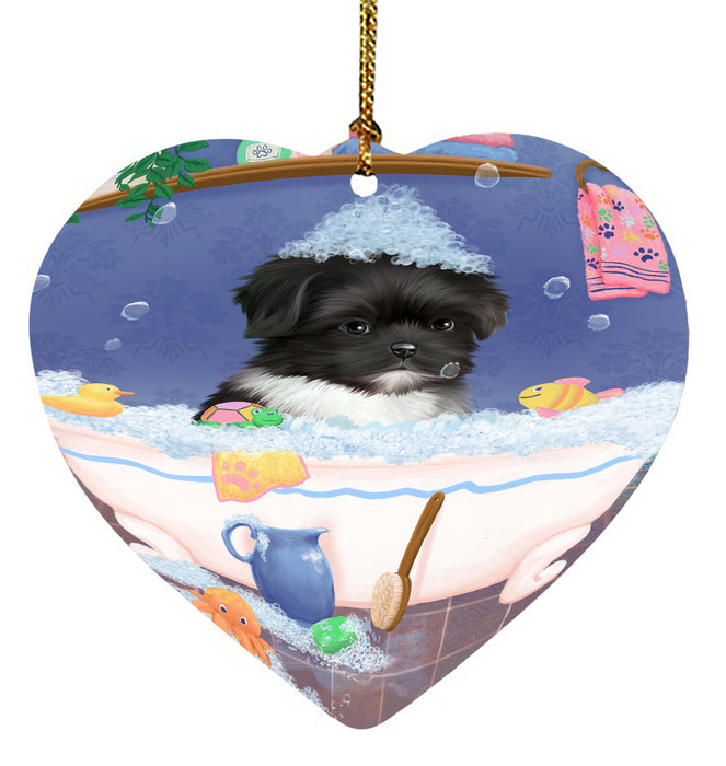 Rub A Dub Dog In A Tub Shih Tzu Dog Heart Christmas Ornament HPORA58689