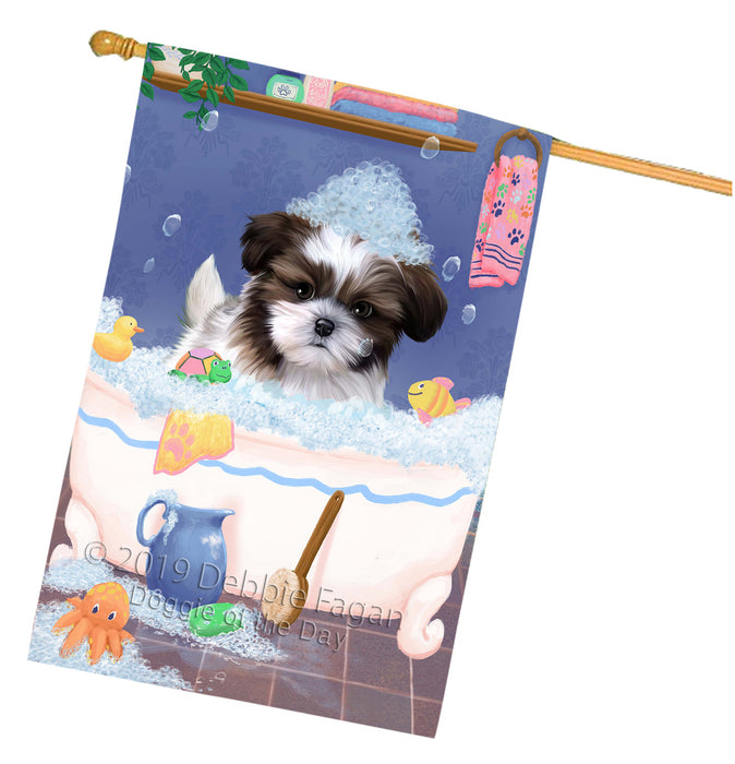Rub A Dub Dog In A Tub Shih Tzu Dog House Flag FLG66362