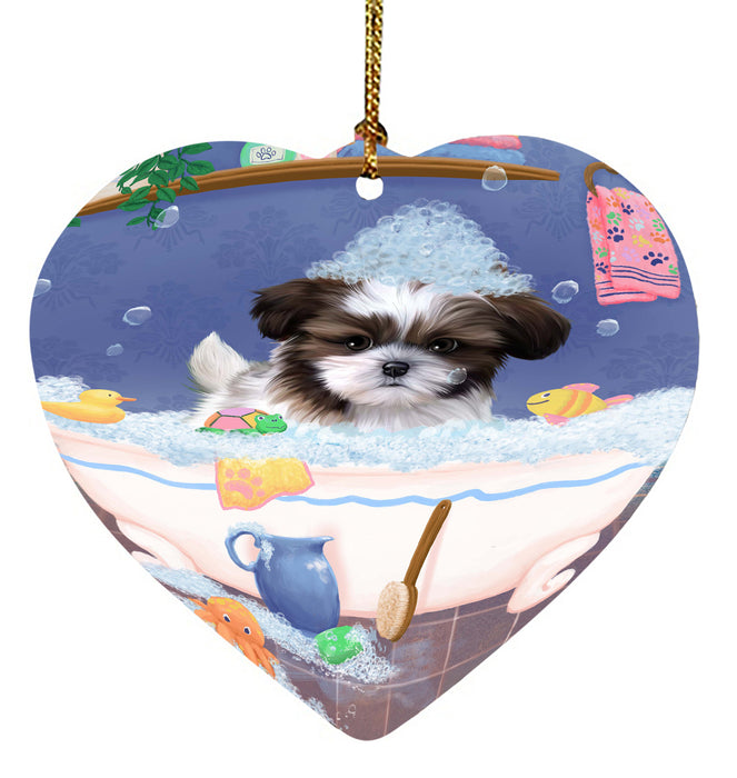 Rub A Dub Dog In A Tub Shih Tzu Dog Heart Christmas Ornament HPORA58690