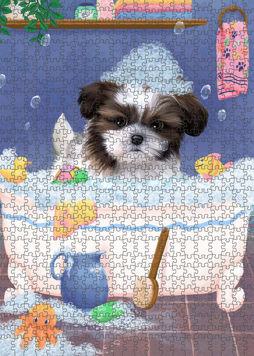 Rub A Dub Dog In A Tub Shih Tzu Dog Portrait Jigsaw Puzzle for Adults Animal Interlocking Puzzle Game Unique Gift for Dog Lover's with Metal Tin Box PZL362