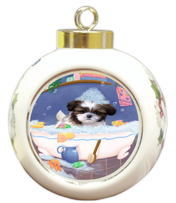 Rub A Dub Dog In A Tub Shih Tzu Dog Round Ball Christmas Ornament RBPOR58674
